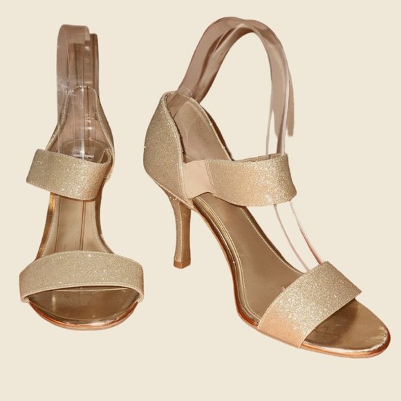Fioni Gold Sparkle Double Strap Heels - Picture 1 of 9